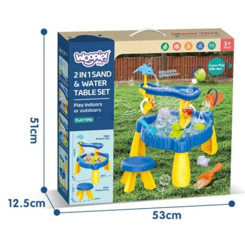 WOOPIE Stolik Wodny XL z Krzesełkiem 2w1 Piaskownica Delfinek 12el.