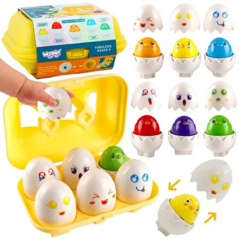 WOOPIE Układanka Sorter Montessori Dopasuj Kształty Wesołe Kurczaczki Jajka 6szt