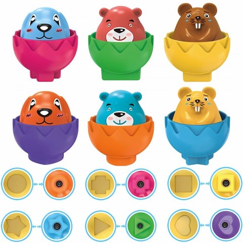 WOOPIE Układanka Sorter Montessori Dopasuj Kształty Wesołe Zwierzaki Jajka 6szt