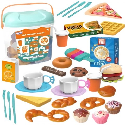 WOOPIE Zestaw XL Jedzenia do Zabawy Produkty Spożywcze Fast Food Słodycze Ciastka Sztucice w Wiaderku 40 el.