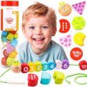 TOOKY TOY Drewniane Klocki do Nawlekania Gąsienica Nauka Liczenia 20 el.