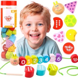 TOOKY TOY Drewniane Klocki do Nawlekania Gąsienica Nauka Liczenia 20 el.