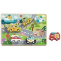 TOOKY TOY Drewniane Puzzle Montessori Pojazdy Samochody Samolot Statek Miasto Dopasuj Kształty