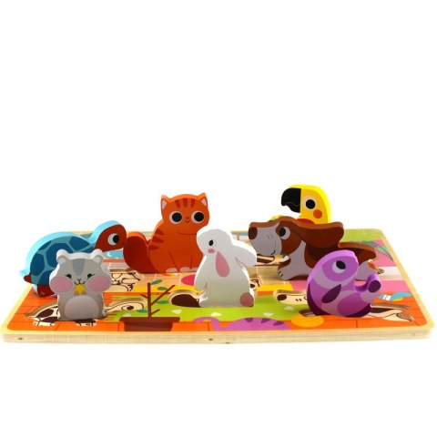TOOKY TOY Drewniane Puzzle Montessori Zwierzątka Dom Dopasuj Kształty