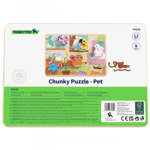 TOOKY TOY Drewniane Puzzle Montessori Zwierzątka Dom Dopasuj Kształty