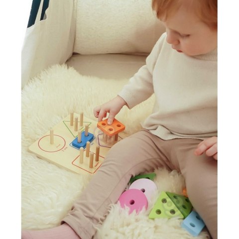 TOOKY TOY Drewniany Sorter Geometryczny Nauka Kształtów Liczenia Kolorów Montessori