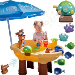 WOOPIE Stolik Wodny 2w1 Piaskownica Statek Piracki z Parasolem XL z Maszyna do Robienia Baniek Mydlanych