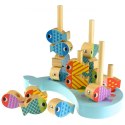 TOOKY TOY Drewniana Gra Wieloryb i Rybki Wielofunkcyjna 4w1 Montessori Łowienie Rybek Stacker Nawlekanka Wieża FSC