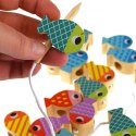 TOOKY TOY Drewniana Gra Wieloryb i Rybki Wielofunkcyjna 4w1 Montessori Łowienie Rybek Stacker Nawlekanka Wieża FSC