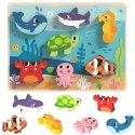 TOOKY TOY Drewniane Puzzle Montessori Świat Morza Rybki Żółwik Kształty