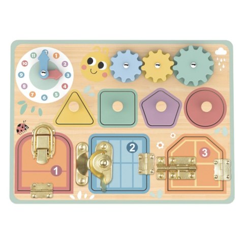 TOOKY TOY Tablica Manipulacyjna Montessori Zamki Zębatki Sorter Zegar