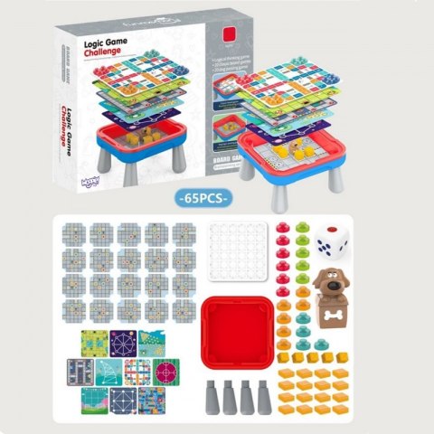 WOOPIE Stolik Gier Planszowych Logicznych 65 el. Zestaw 11w1