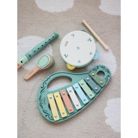 CLASSIC WORLD Drewniany Zestaw Instrumentów Muzycznych Flet Tamburyn Kastaniet Cymbałki