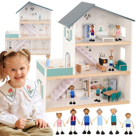 TOOKY TOY Duży Drewniany Domek dla Lalek + Figurki FSC