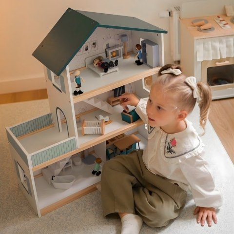 TOOKY TOY Duży Drewniany Domek dla Lalek + Figurki FSC