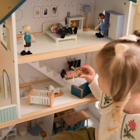 TOOKY TOY Duży Drewniany Domek dla Lalek + Figurki FSC