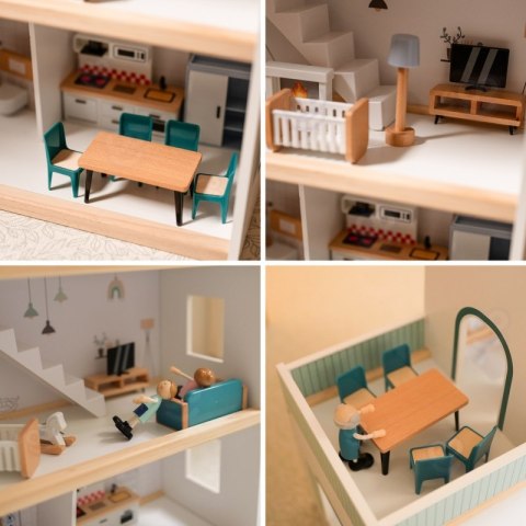 TOOKY TOY Duży Drewniany Domek dla Lalek + Figurki FSC
