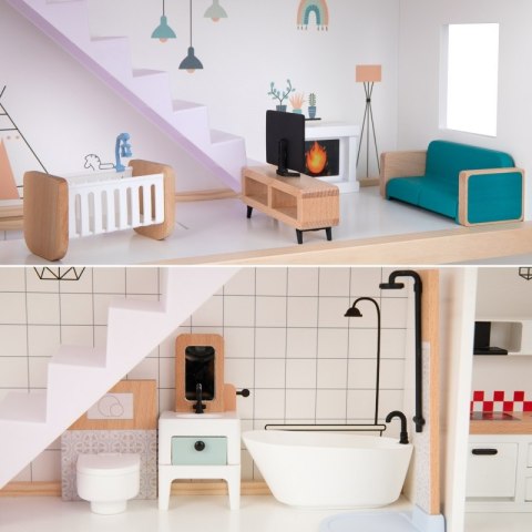 TOOKY TOY Duży Drewniany Domek dla Lalek + Figurki FSC