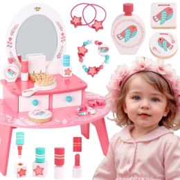 TOOKY TOY Różowa Toaletka Drewniana Do Makijażu z Lustrem + Akcesoria FSC