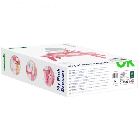 TOOKY TOY Różowa Toaletka Drewniana Do Makijażu z Lustrem + Akcesoria FSC
