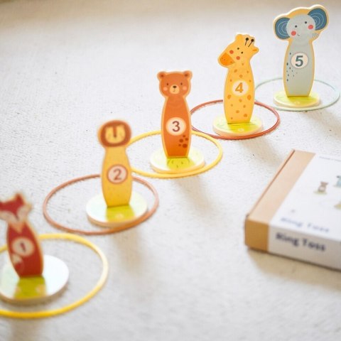 TOOKY TOY Rzut do Celu Obręczami Drewniana Gra Zręcznościowa 15 el. Zwierzątka