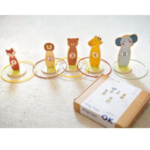 TOOKY TOY Rzut do Celu Obręczami Drewniana Gra Zręcznościowa 15 el. Zwierzątka