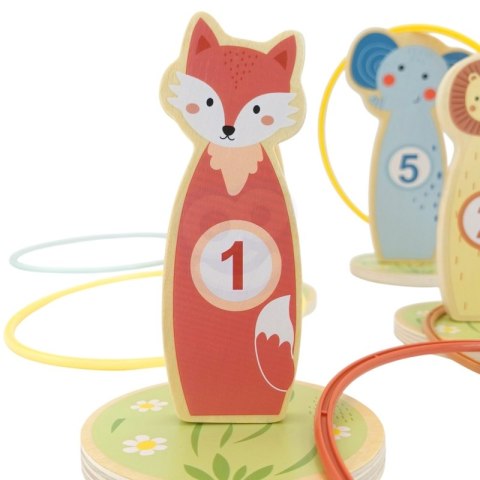 TOOKY TOY Rzut do Celu Obręczami Drewniana Gra Zręcznościowa 15 el. Zwierzątka