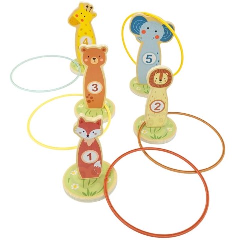 TOOKY TOY Rzut do Celu Obręczami Drewniana Gra Zręcznościowa 15 el. Zwierzątka
