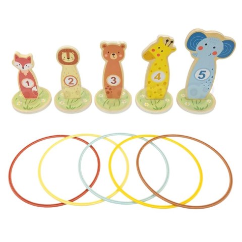 TOOKY TOY Rzut do Celu Obręczami Drewniana Gra Zręcznościowa 15 el. Zwierzątka