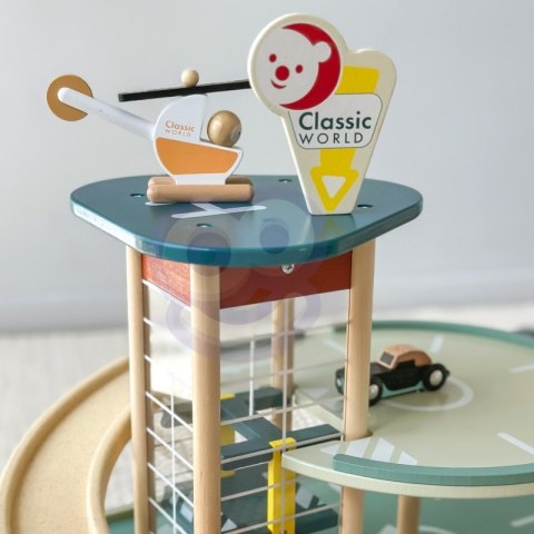 CLASSIC WORLD Wielopoziomowy Parking Auta Helikopter Dystybutor Myjnia + Akc.