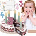 TOOKY TOY Drewniany Tort Urodzinowy do Krojenia na Rzepy ze Świeczkami i Kartką Urodzinową 20 el.