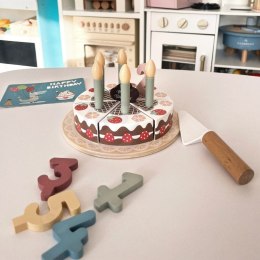 TOOKY TOY Drewniany Tort Urodzinowy do Krojenia na Rzepy ze Świeczkami i Kartką Urodzinową 20 el.