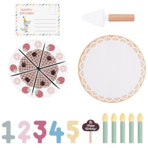 TOOKY TOY Drewniany Tort Urodzinowy do Krojenia na Rzepy ze Świeczkami i Kartką Urodzinową 20 el.