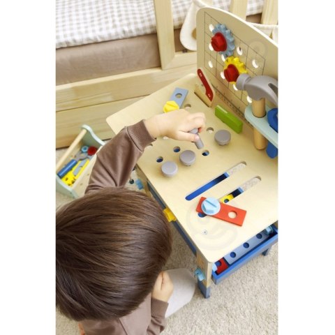 TOOKY TOY Drewniany Warsztat Zestaw XL Małego Majsterkowicza Stół Akcesoria 46 el.