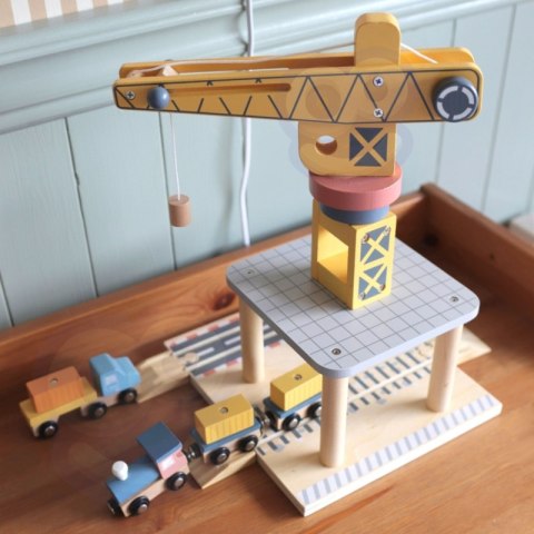 TOOKY TOY Drewniany Zestaw 4w1 Dźwig Portowy XL Statek Ciężarówka i Kolejka na Magnes
