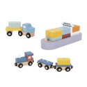 TOOKY TOY Drewniany Zestaw 4w1 Dźwig Portowy XL Statek Ciężarówka i Kolejka na Magnes