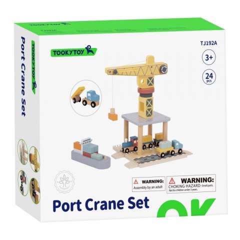 TOOKY TOY Drewniany Zestaw 4w1 Dźwig Portowy XL Statek Ciężarówka i Kolejka na Magnes