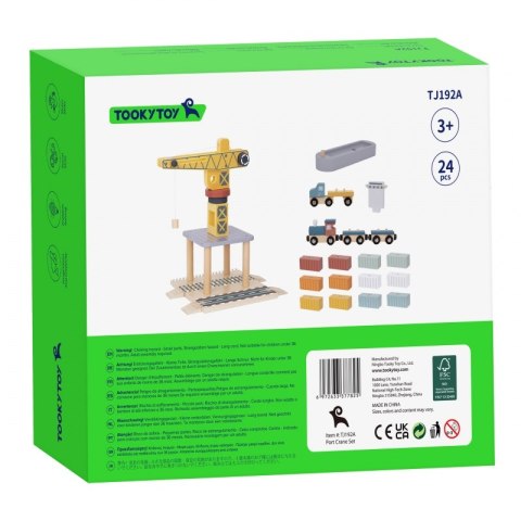 TOOKY TOY Drewniany Zestaw 4w1 Dźwig Portowy XL Statek Ciężarówka i Kolejka na Magnes