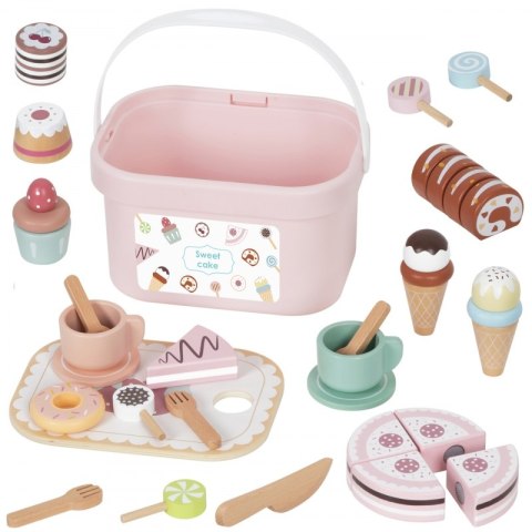 TOOKY TOY Drewniany Zestaw Małego Cukiernika Słodkości do Krojenia na Rzepy w Pudełku Cukiernia Tort Sweet Cake
