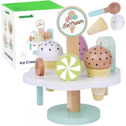 TOOKY TOY Zestaw XL Lodziarnia Drewniane Lody na Magnes na Stojaku 9 el.