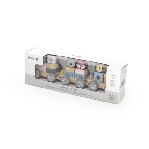 VIGA PolarB Drewniana Kolejka z Wagonikami i Zwierzątkami Do Układania Montessori