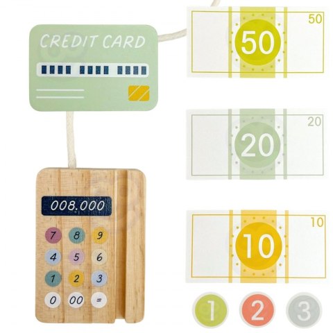 WOOPIE GREEN Drewniana Kasa Sklepowa Edukacyjna z Akcesoriami 23 el. FSC