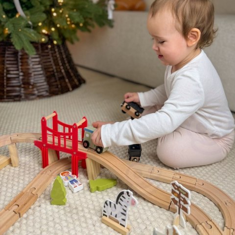 WOOPIE GREEN Drewniana Kolejka ZOO Zestaw XL Pociąg na Magnes Tor 60 el. FSC