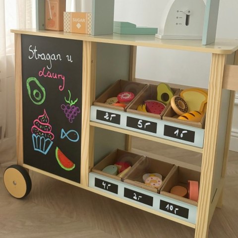 WOOPIE GREEN Duży Wielofunkcyjny Sklepik 5w1 Stragan Supermarket Restauracja Kawiarnia Kuchnia 73 el