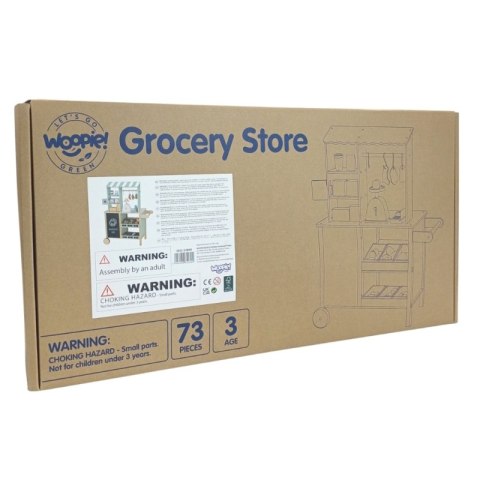 WOOPIE GREEN Duży Wielofunkcyjny Sklepik 5w1 Stragan Supermarket Restauracja Kawiarnia Kuchnia 73 el