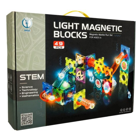 Klocki magnetyczne konstrukcyjne marble tor kulkowy świecący 49 elementów Klocki magnetyczne konstrukcyjne marble tor kulkowy świecący 49 elementów